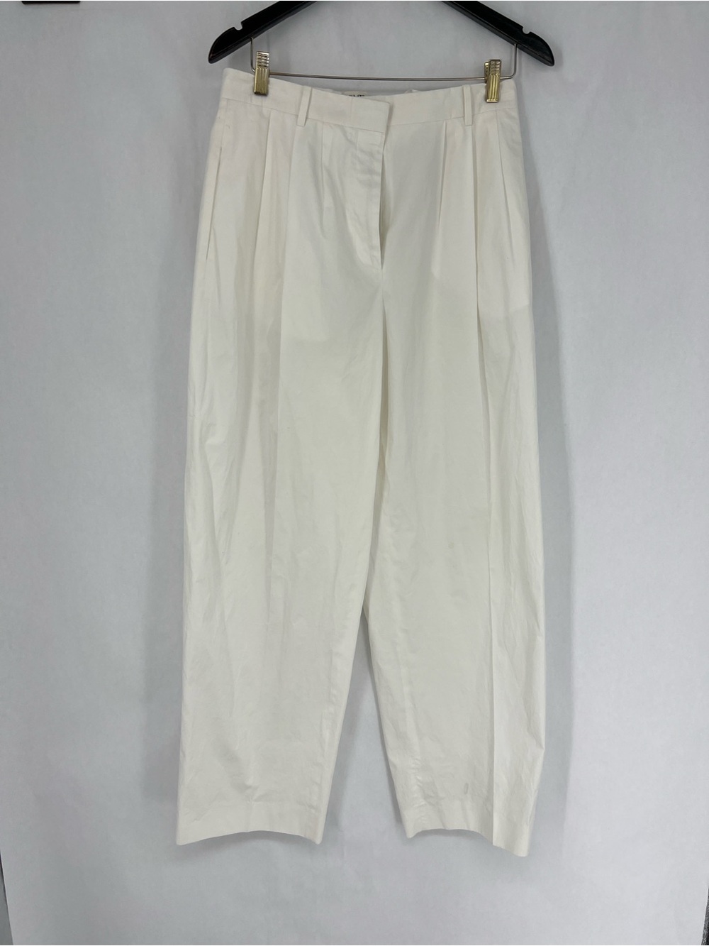 The Row White cotton High-Rise Pleated Trousers